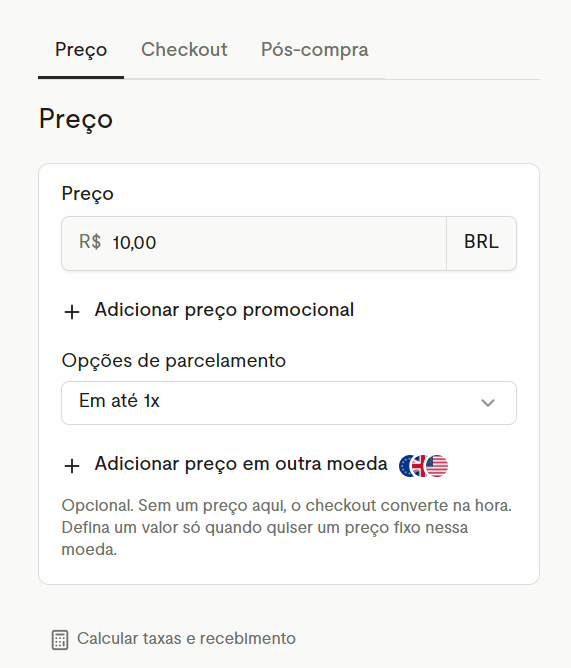 Aba Preço da oferta
