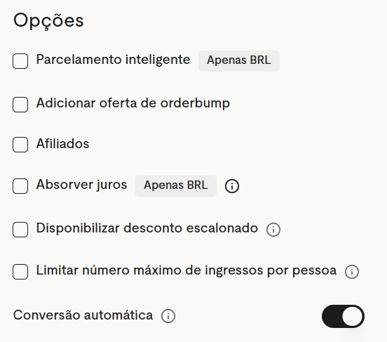 Opções da oferta