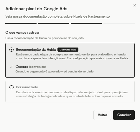 Opções Recomendação da Hubla e Personalizado