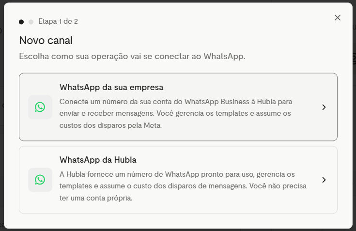Modal Novo canal