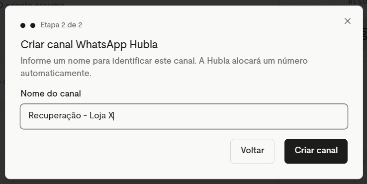 Criar canal WhatsApp Hubla