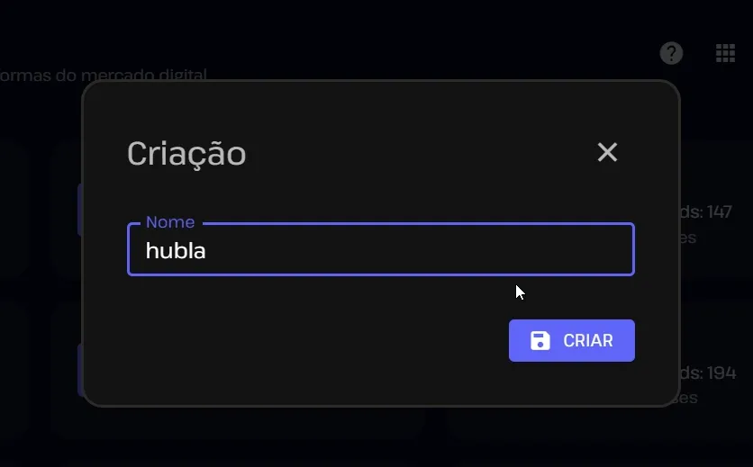 Janela Criação de webhook na SellFlux com o campo Nome