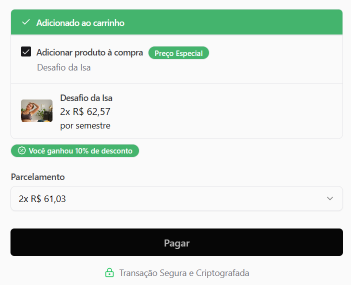 Order bump adicionado ao carrinho no checkout