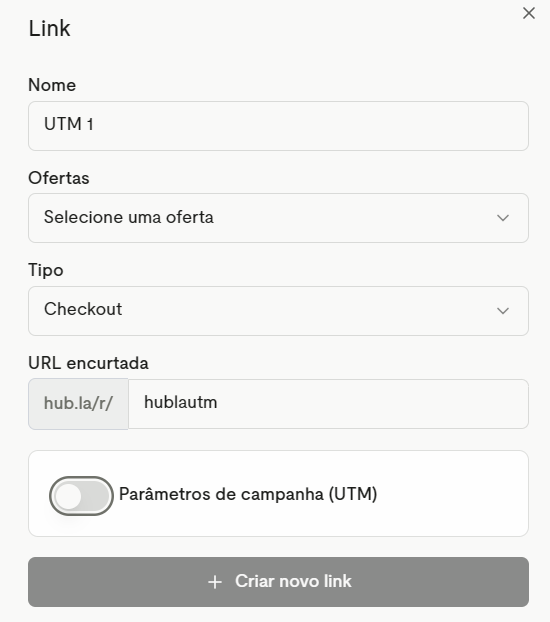 Formulário de novo link