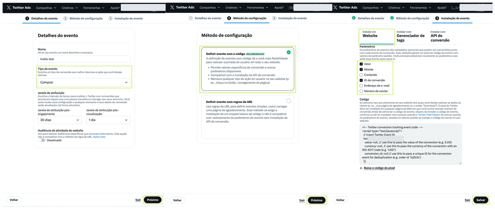 Etapas de criação de evento no X: detalhes, método de configuração e instalação
